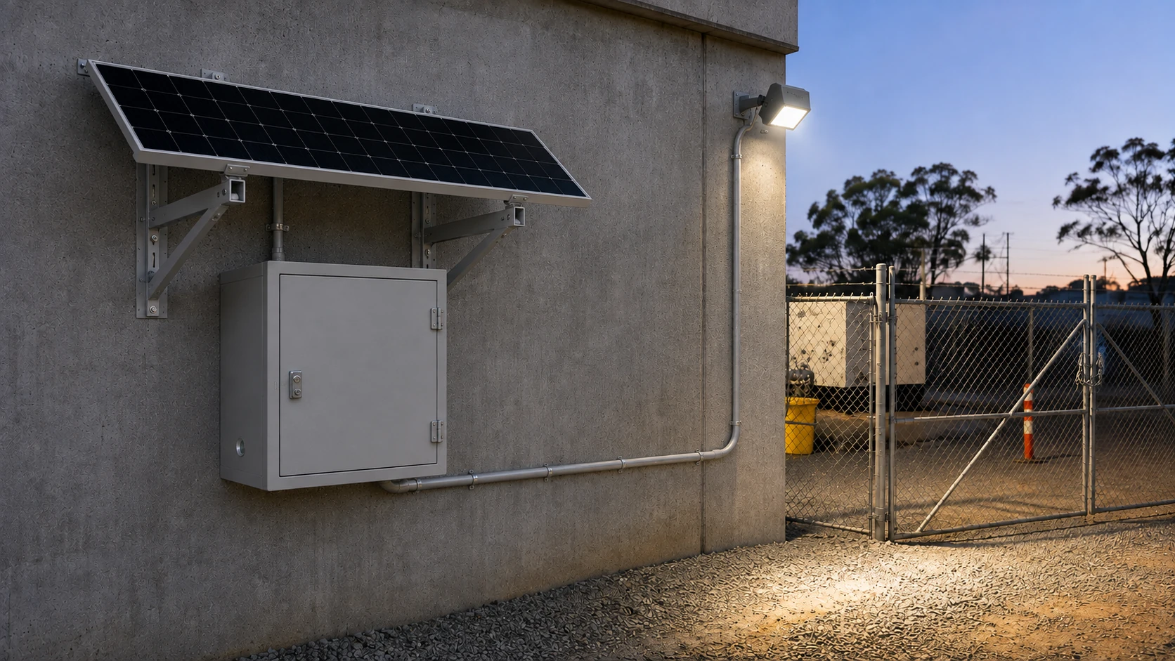 Structure-mounted Sectronics off-grid power platform operating local site lighting