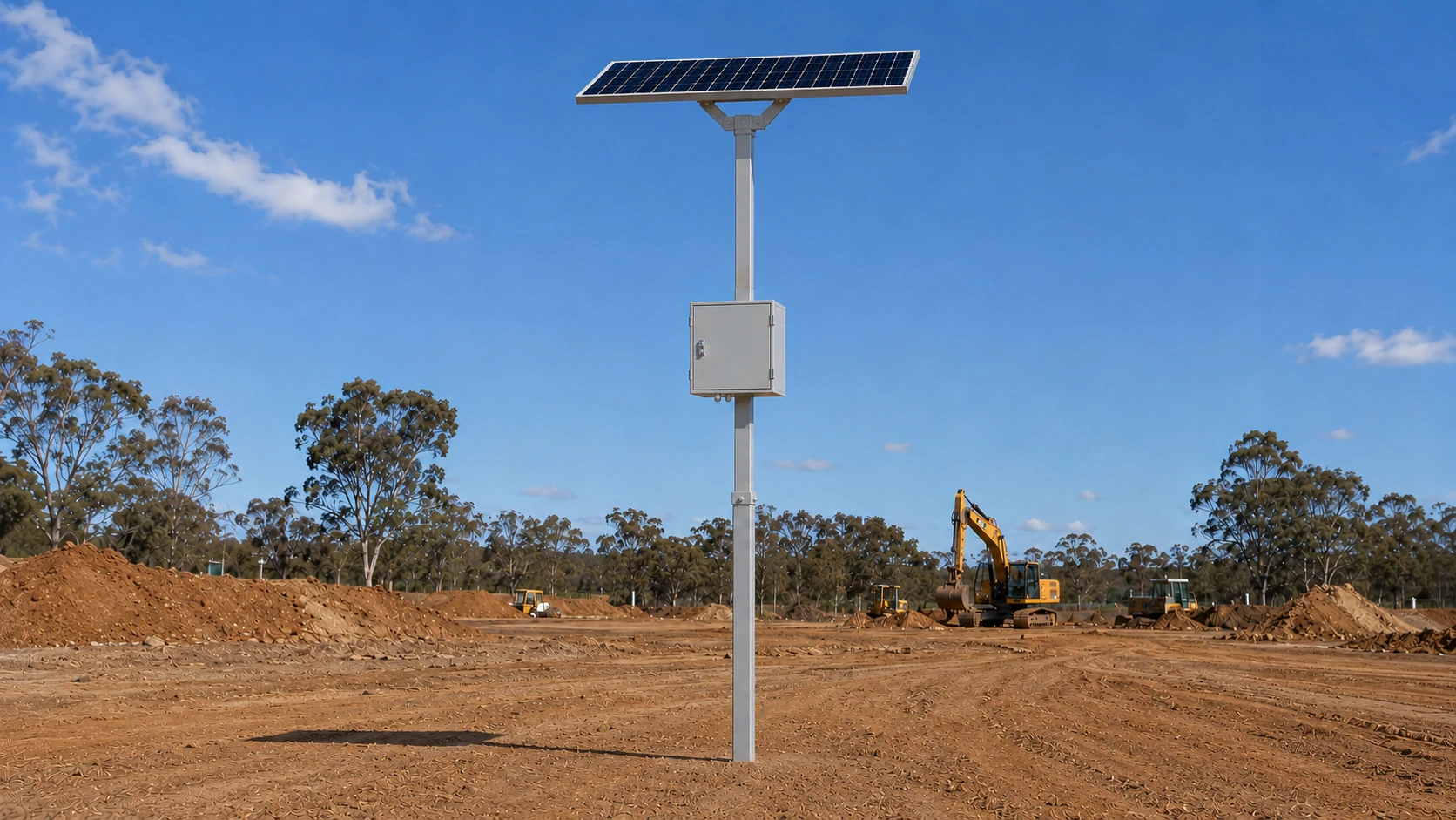 Sectronics compact off-grid power platform on a pole at an Australian civil site