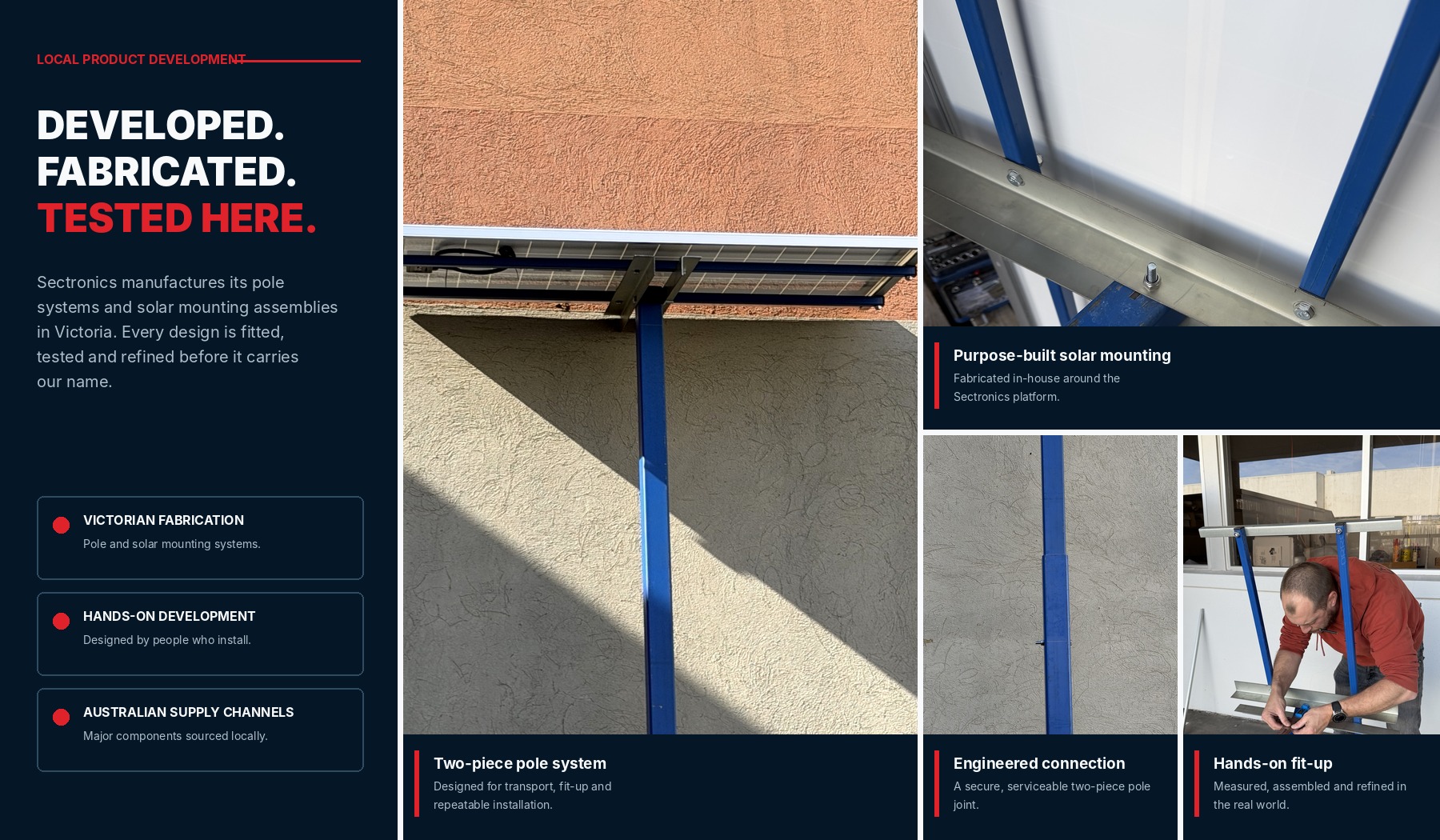 Sectronics pole and solar mounting development and fabrication in Victoria